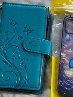 Blue Embossed Leather Wallet Phone Case