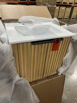 24” Floating Light Oak Single Bathroom Vanity Ceramic Integrated Sink