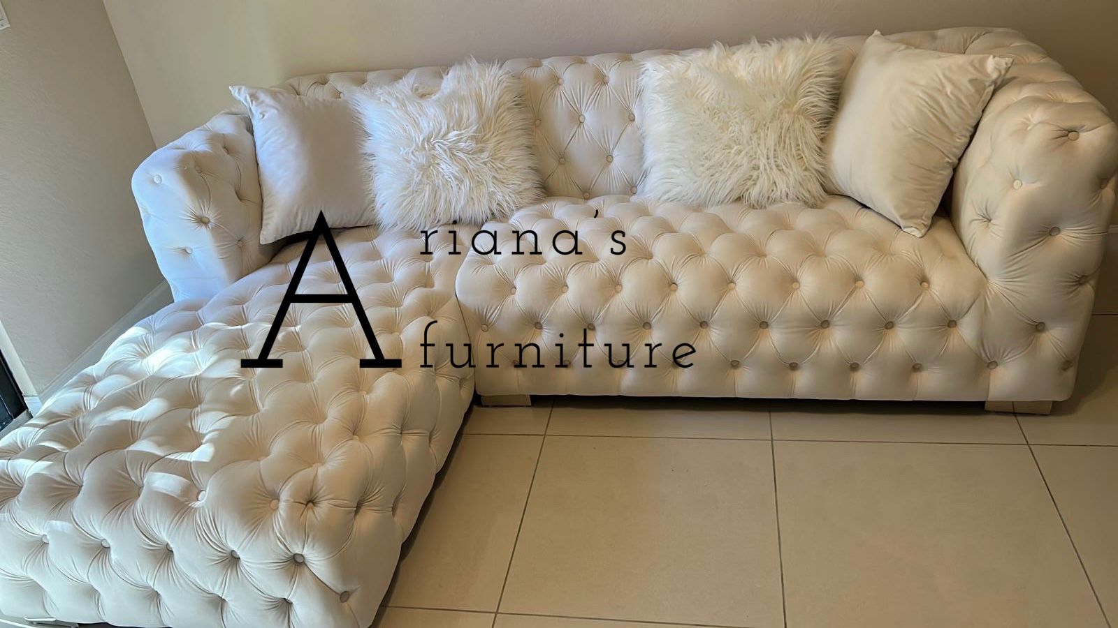 New Beige Velvet Sectional Tufted 96x69