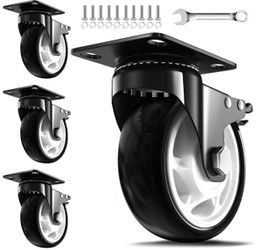 5 Inch Heavy Duty Casters, 2600lbs Capacity (Set Of 4) - Industrial Swivel Caster Wheels With Brakes For Workbenches, Carts & Furniture - Floor Protec