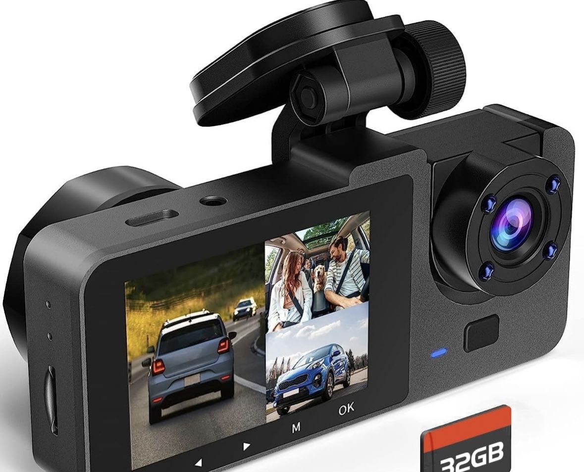Three Channels Dash Camera for Cars,4K Full UHD Car Camera