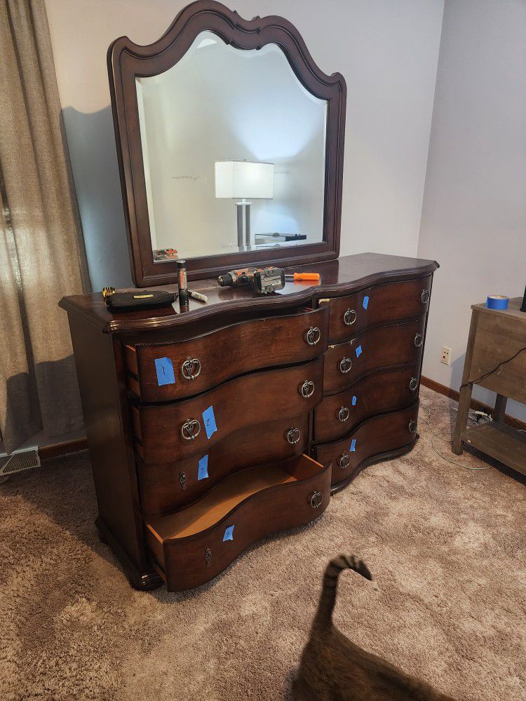 Dresser W Mirror  And King Sized Bed Frame Obo