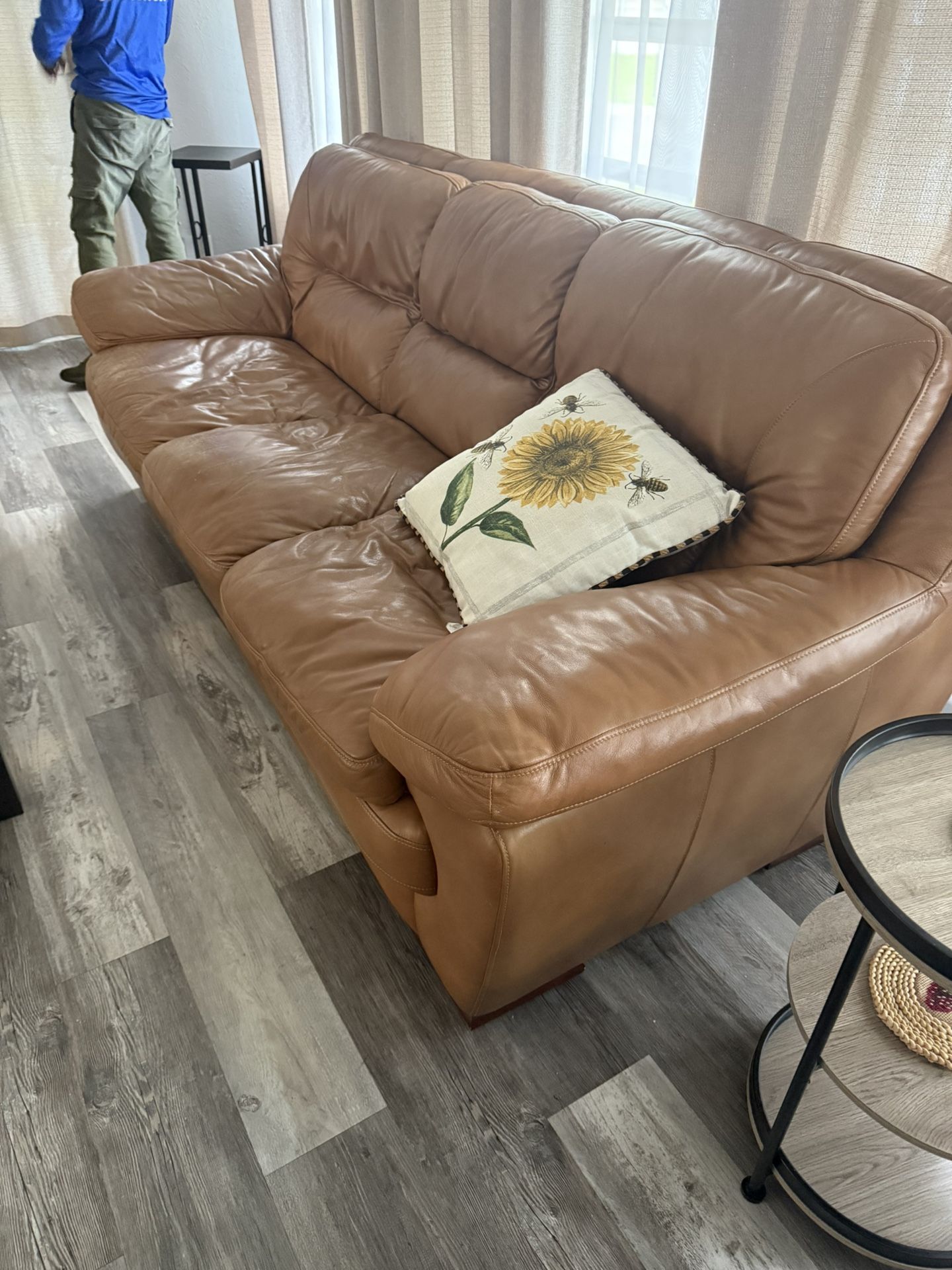 Beige/caramel Leather Couch