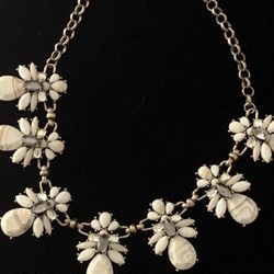  Bronze Necklace W/ White Granite Style Stones 