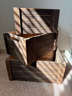 Dark Stained Wooden Crates Set of 3