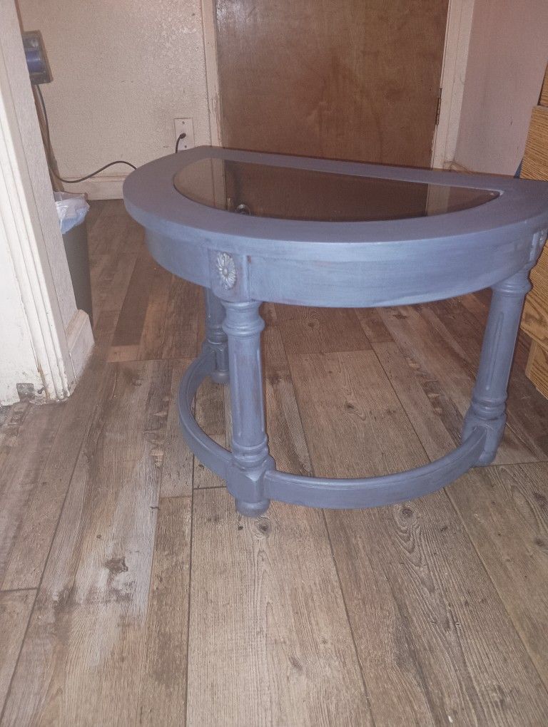 Cute Small Dark Grey End Table With Glass Top