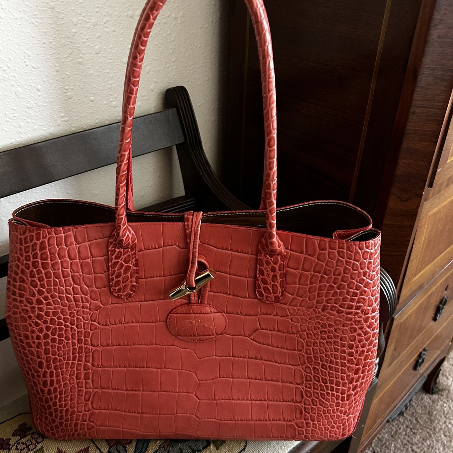 Longchamp Embossed Leather Tote Bag