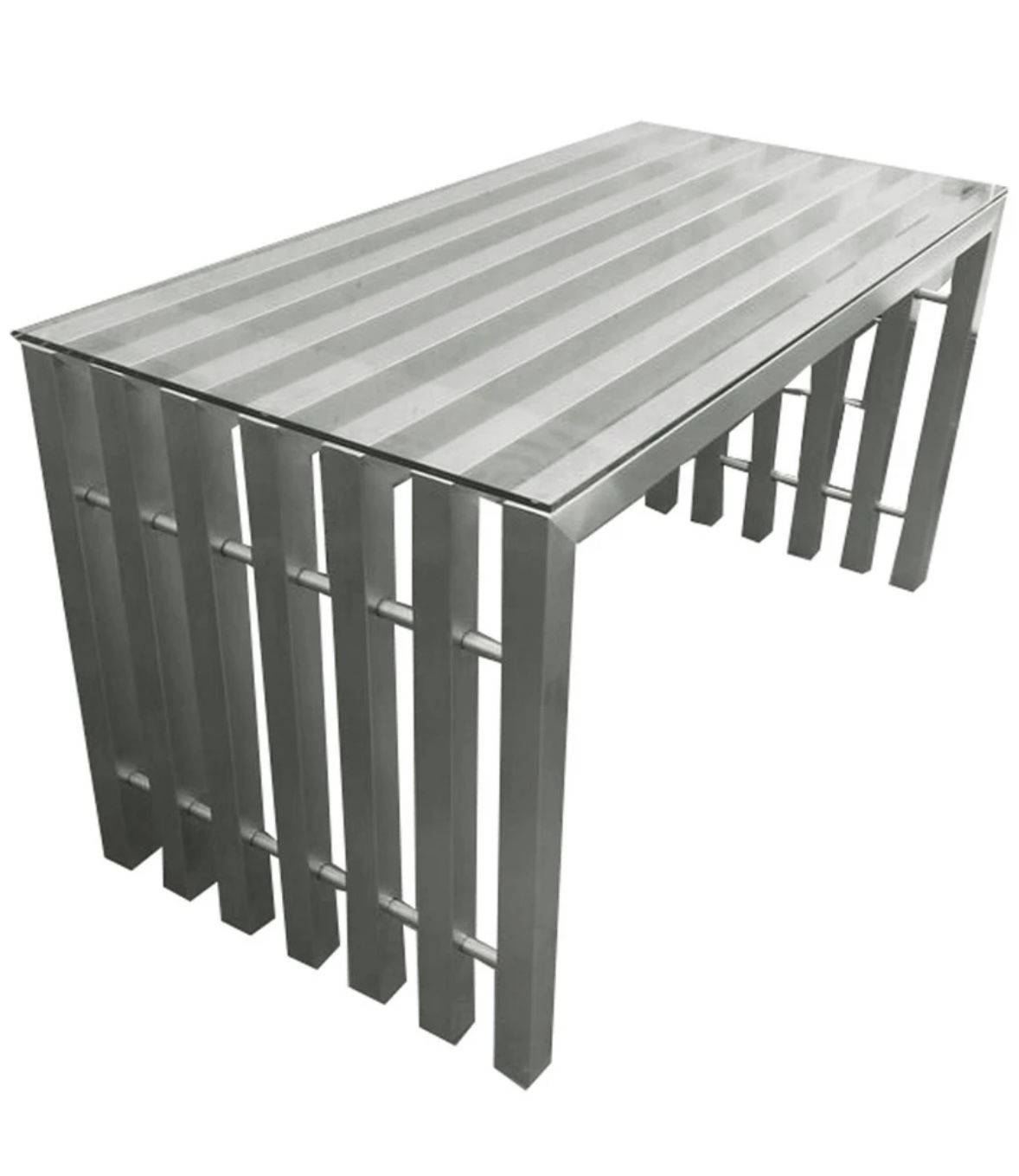 Modern slatted metal and glass console /desk