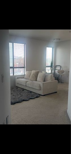 Cream  ribbed corduroy  Sofa with Throw Pillows