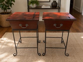 Handmade Wood & Iron Storage Side Tables – Set of 2