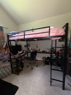 Full Size Loft Bed, Mattress and Desk