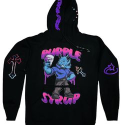 Purple y2k Rhinestone Syrup Fleece Hoodie-BLK