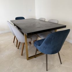 Set Of 2 West Elm Dining Chairs - Dark Blue Suede