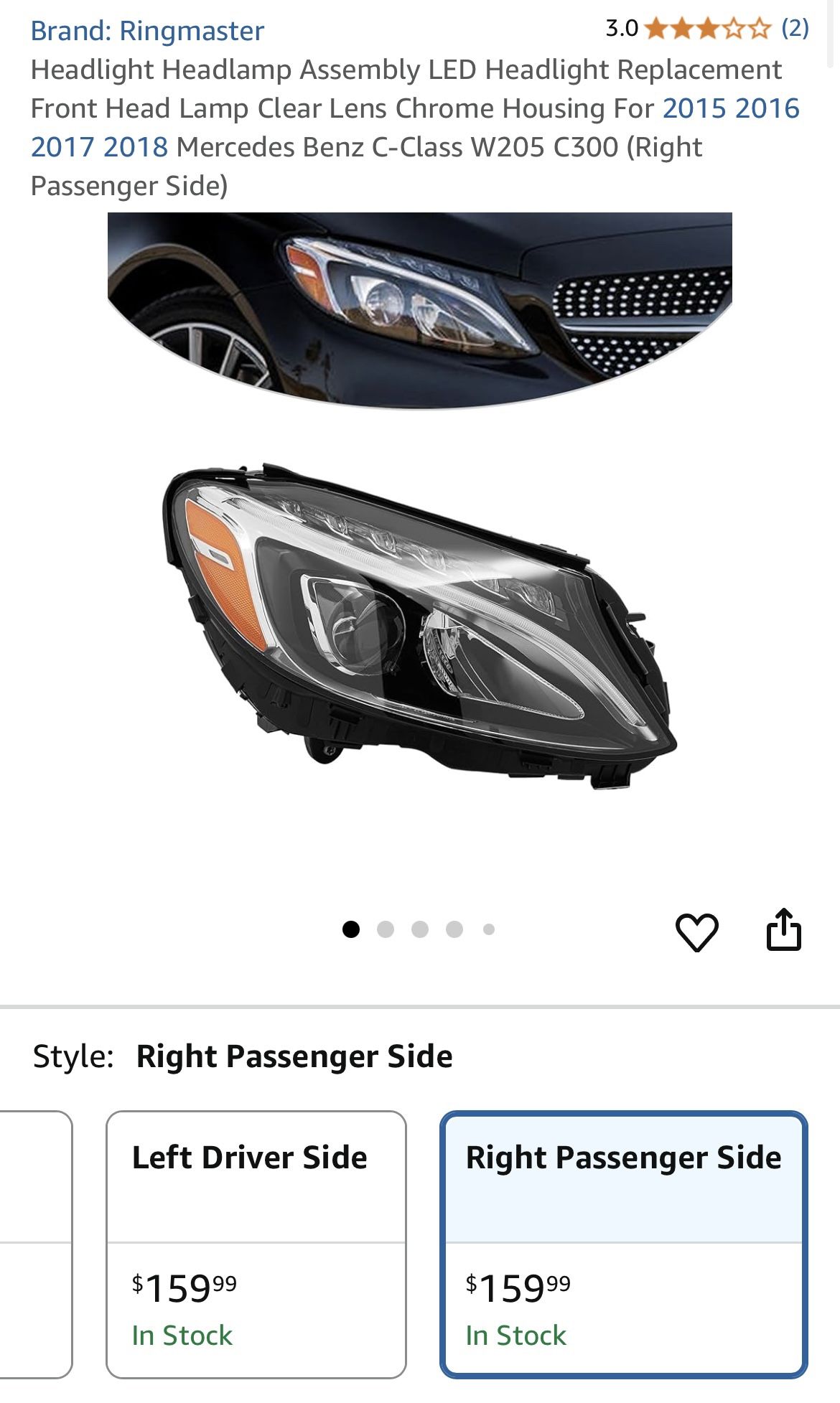 Headlight Headlamp Assembly LED Headlight Replacement Front Head Lamp Clear Lens Chrome Housing For 2015 2016 2017 2018 Mercedes Benz C-Class W205 C30