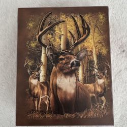  Yellowstone Cedar Wood Keepsake/ Jewelry Box - Whitetail Deer Forest 3D Art