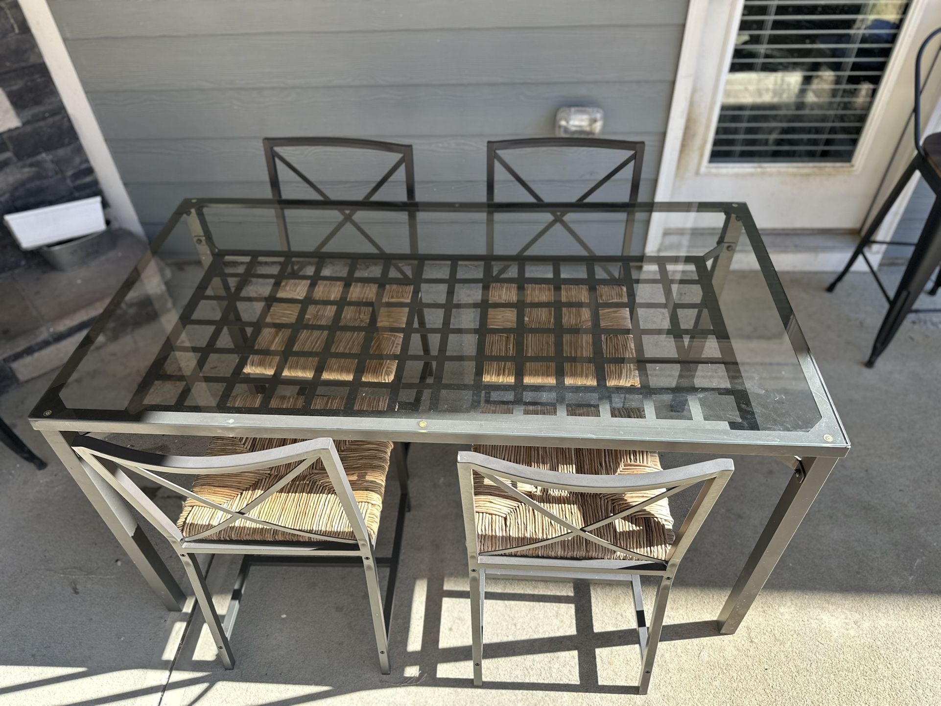 Stylish Modern Glass Dining Table Set with 4 Cross-Back Chairs