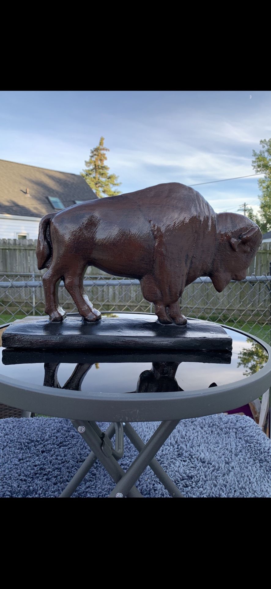 The classic brown buffalo statue