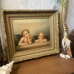 Antique Framed Print On Canvas Raphael’s 2 Cherubs