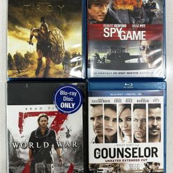 Set Of 4 Blue Ray Action Movies Starring Brad Pitt. Title Can Be Seen In Pics.