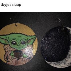 Hand Painted Baby YODA Wooden Earrings 