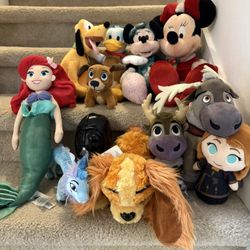 Bundle lot 12 of mixed Disney Plush toys including  Minnie Pluto Duck Ariel 