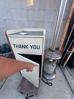 Free!! Solid wood table and restaurant trash bin