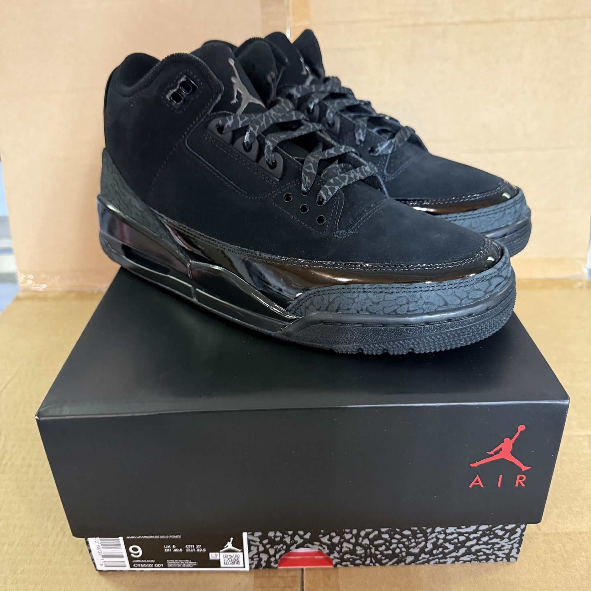 Air Jordan 3 Retro- Black Cat (2025)- Size 9M/10.5W