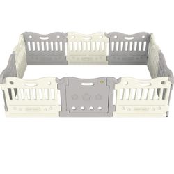 Baby Care Play Mat Funzone Play Pen - Extra Large Baby Play Yard - Play Pen for Baby - Safe with Double Locking (Grey, Full Set)