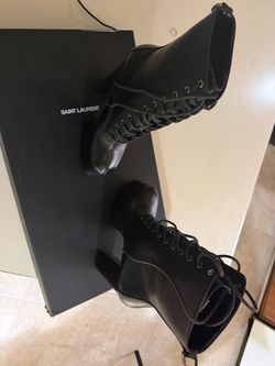 Saint Laurent Black Leather Lace-Up Ankle Boots