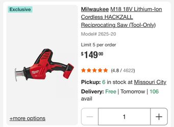 Milwaukee M18 18V Lithium-lon Cordless HACKZALL Reciprocating_Saw (Tool-Only.)