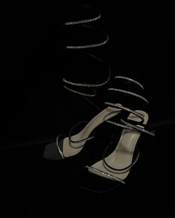 Elegant Black Rhinestone Wrap Heels