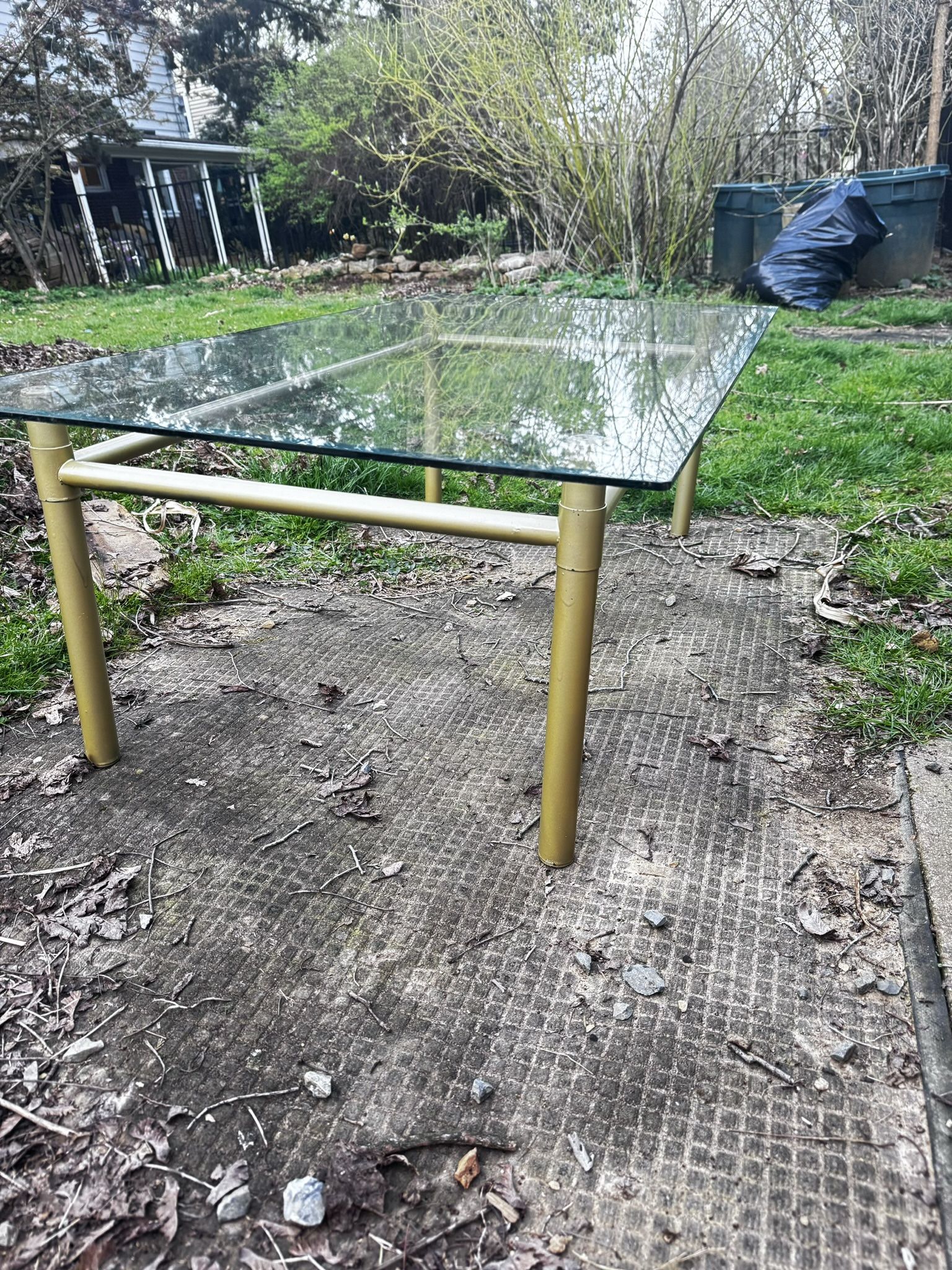 Glass Beveled Coffee Table With Gold Metal Legs