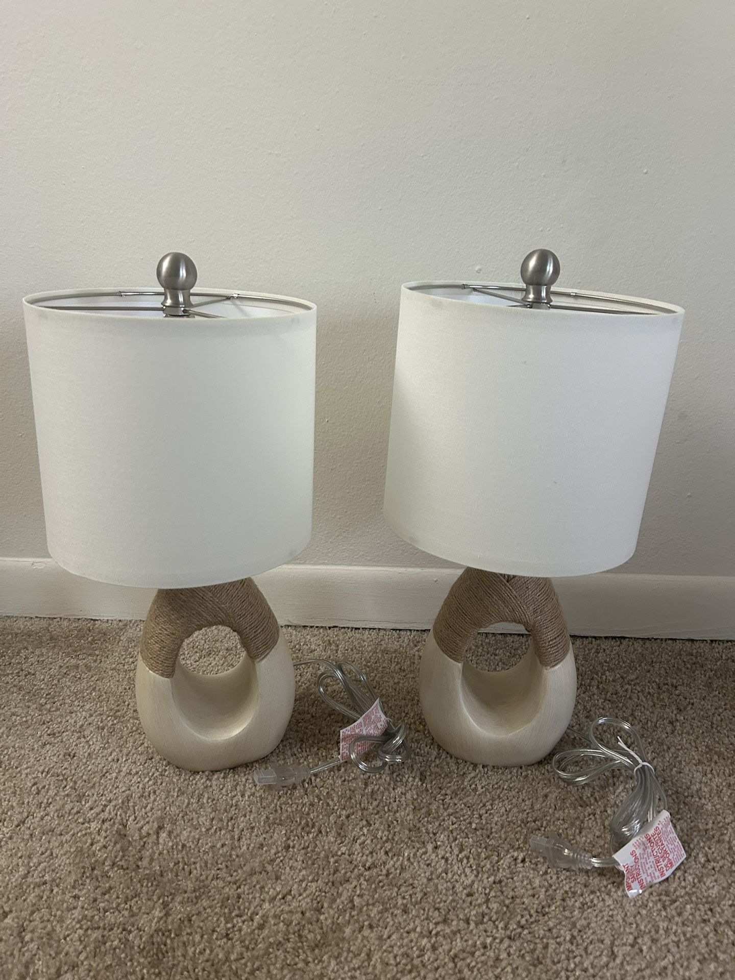 OYEARS Boho Table Lamps Bedroom Living Room Set 2 Small Farmhouse Rattan