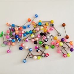 47 PC TONGUE RINGS ASSORTED COLORS