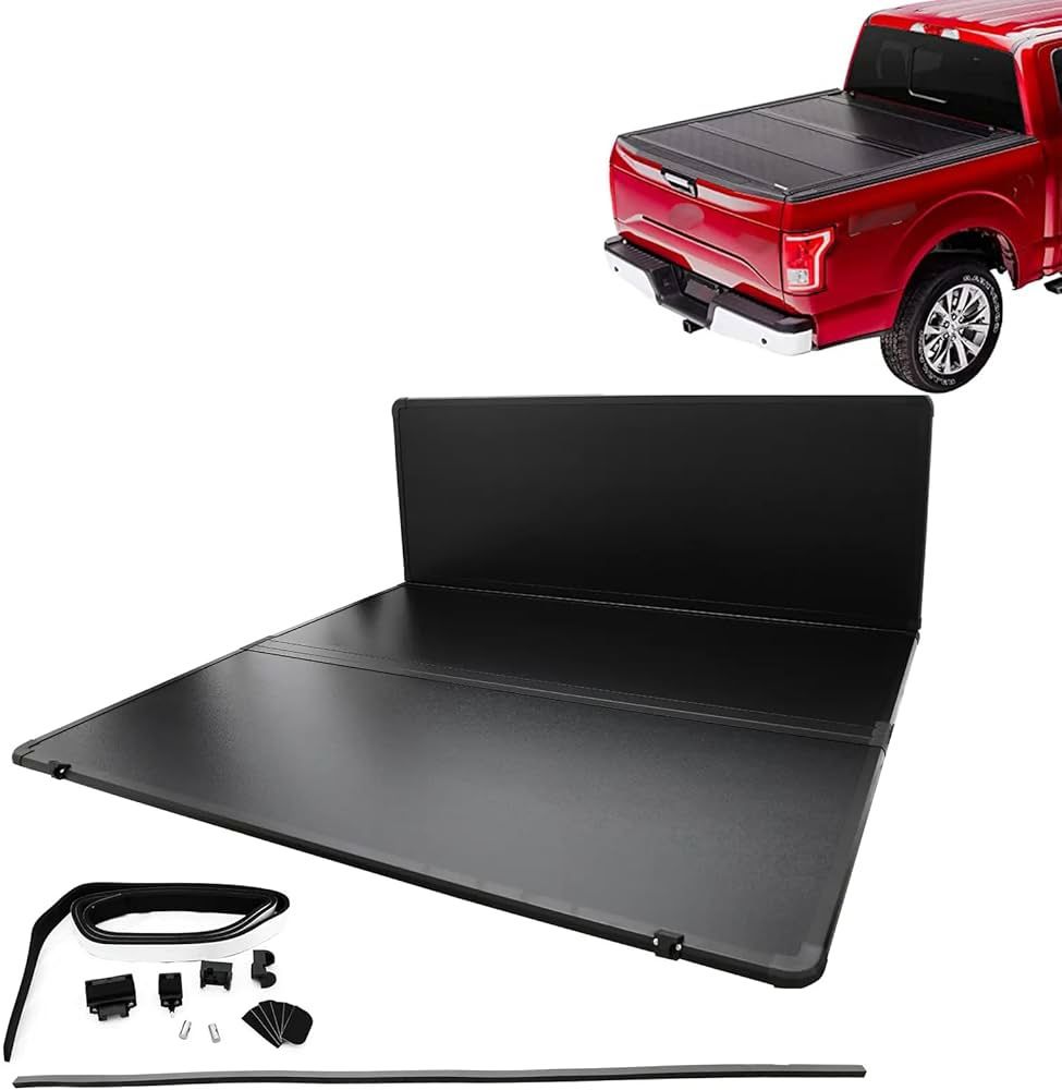PENSUN Hard Tri-Fold Truck Bed Tonneau Cover with LED Lights Fits for 1 Ford F250 F350 Superduty 6.75 Ft (81") Tonneau Cover Without Drilling