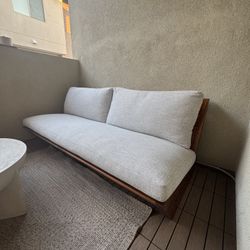 CB2 Outdoor Teak Loveseat And Lounge Chair Set