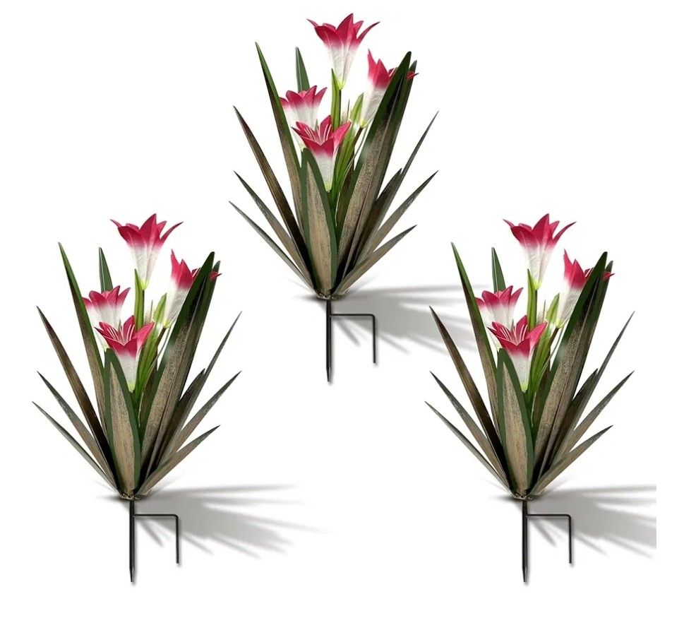 Homight Metal Agave Plant Outdoor Decoration Outdoor Garden Decoration Lily Mexican Yard Art Plant Garden Agave Lily Decorative Garden Gift (3 Big Red
