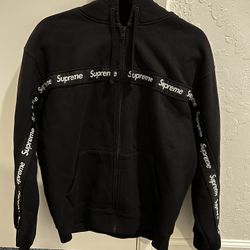 Supreme Text Stripe Zip Up Hooded Sweatshirt