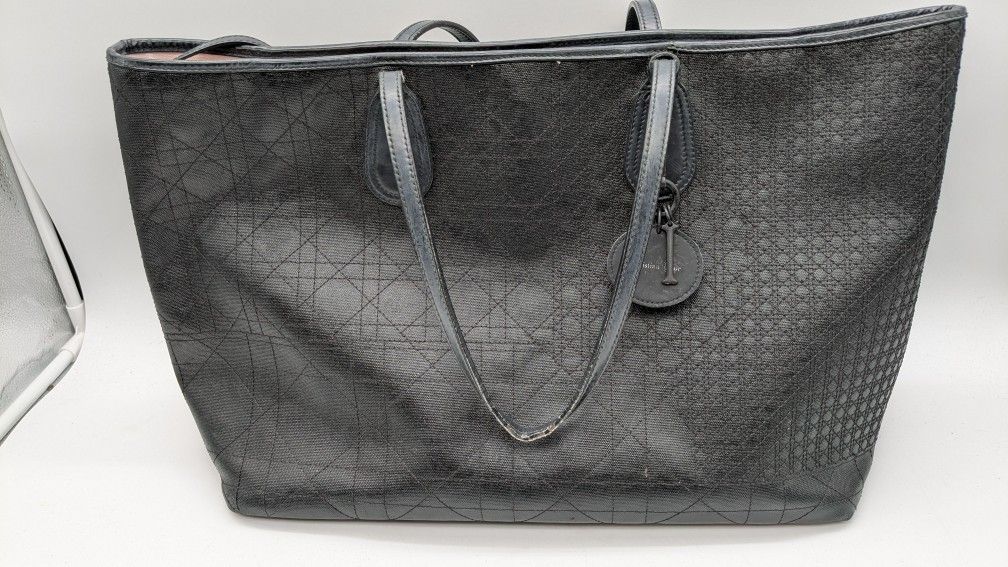 Christian Dior Black Cannage Quilted Rossato Canvas Panarea Shopping Tote Bag