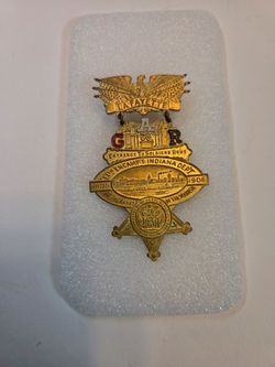 1906 Civil War GAR 27th Indiana Encampment Badge Very Nice Cond