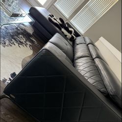 DARK BLUE LEATHER COUCH