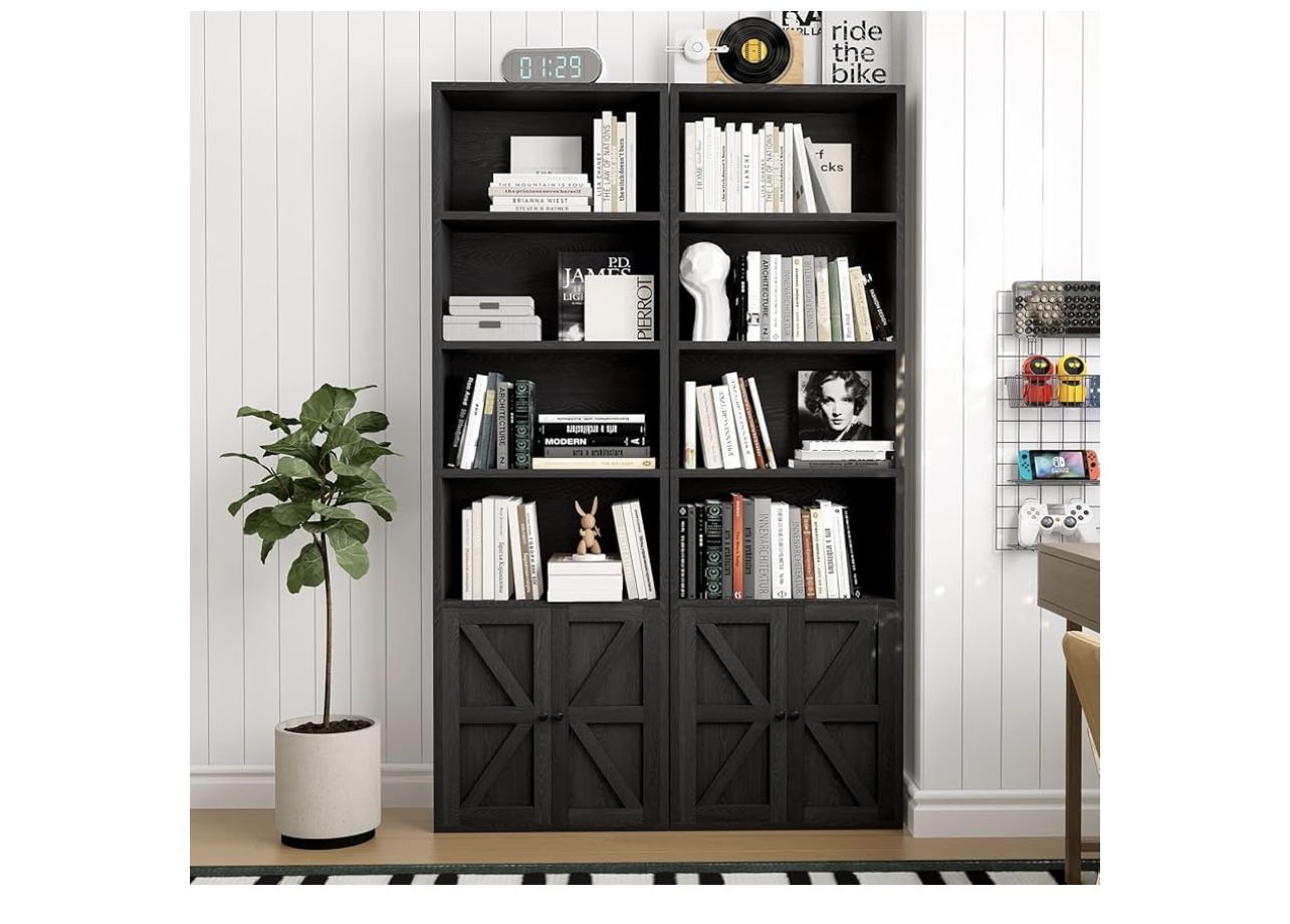 New, 71.5" Tall Bookshelf and Bookcase, 6-Tier Wooden Bookshelves with Cabinet Doors,(price For 2