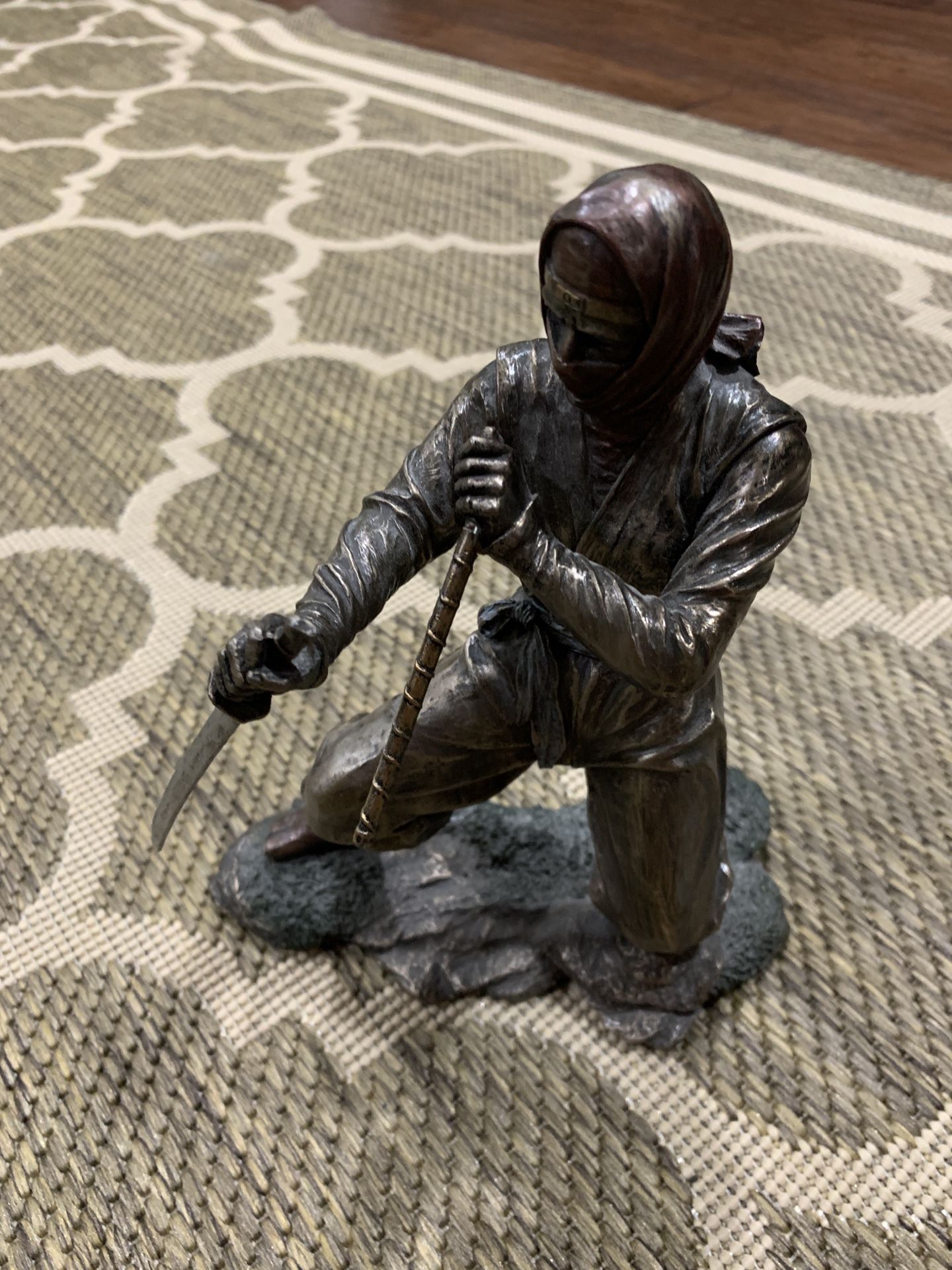 Veronese Design 5 7/8 Inch Ninja Sword and Scabbard Fighting Stance Cold Cast Resin Bronze Finish Sculpture