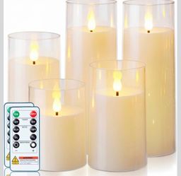 Homemory Ivory White Flickering Flameless Candles, Battery Operated Acrylic LED Pillar Candles with Remote Control and Timer, Set of 5