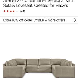 Macy’s Avnell 3-Pc. Leather Pit Sectional with Sofa & Love Seat