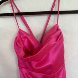 Windsor Hot pink satin dress with a cowl neck and adjustable straps