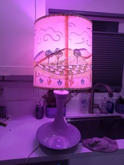 Grey vintage table Lamp with Decorated Shade
