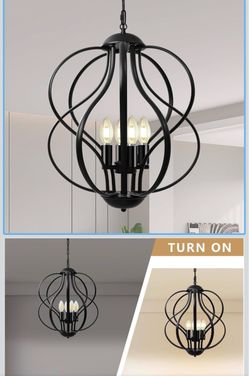Black 4-light chandelier for the dining room, in a modern rustic style; 17-inch industrial pendant light, ideal for a kitchen, living room, foyer, ent
