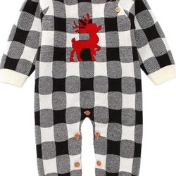 Cozy Knitted Christmas Jumpsuits - Front Button Baby./ Trajesito De Navidad Para Bebe