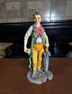 Vintage S Collection Clown with Puppies and Umbrella Porcelain Statue
